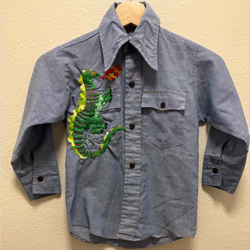 Vintage 1970’s Kids Embroidered Chambray Shirt.